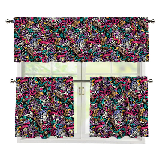 Abstract Music Pattern Print 3 Piece Kitchen Curtains