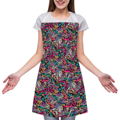 Abstract Music Pattern Print Adjustable Apron