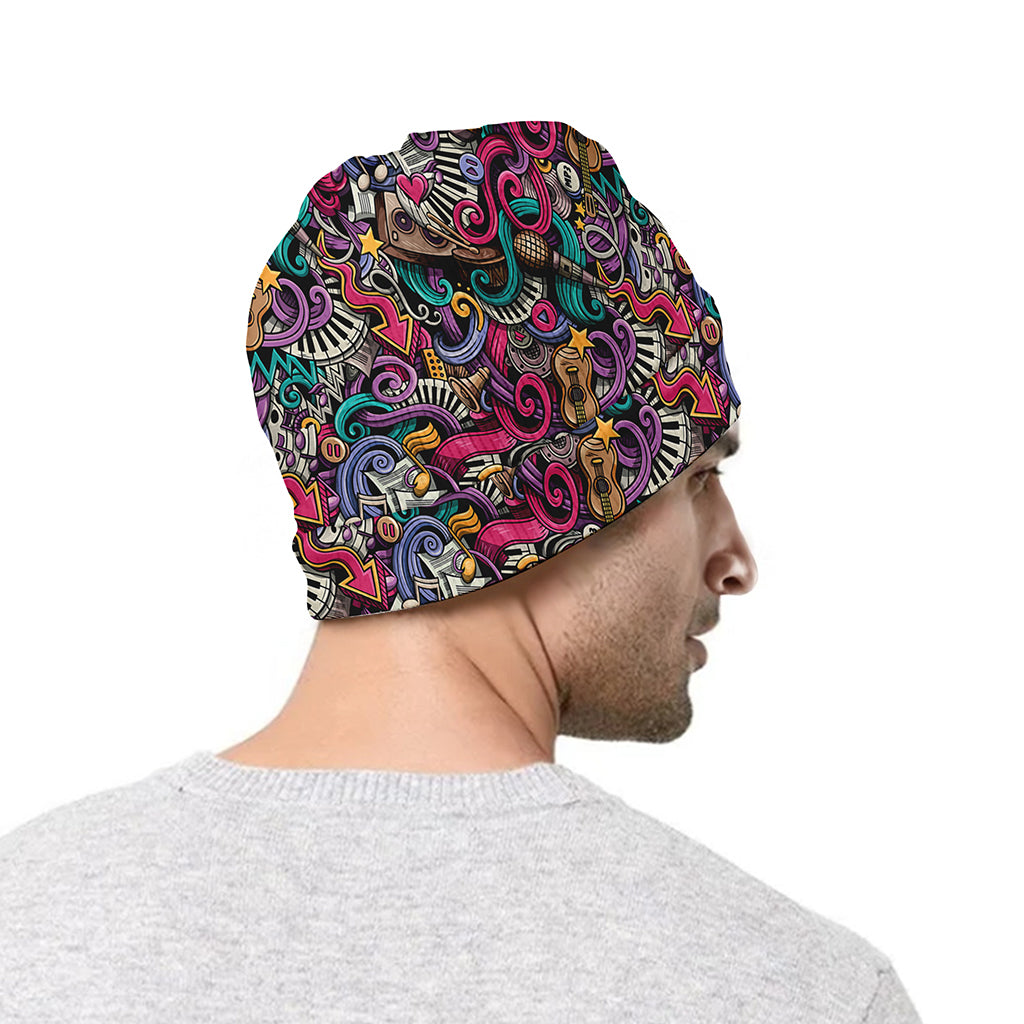 Abstract Music Pattern Print Beanie