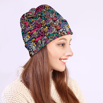 Abstract Music Pattern Print Beanie