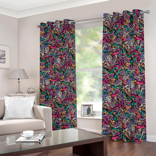 Abstract Music Pattern Print Blackout Grommet Curtains