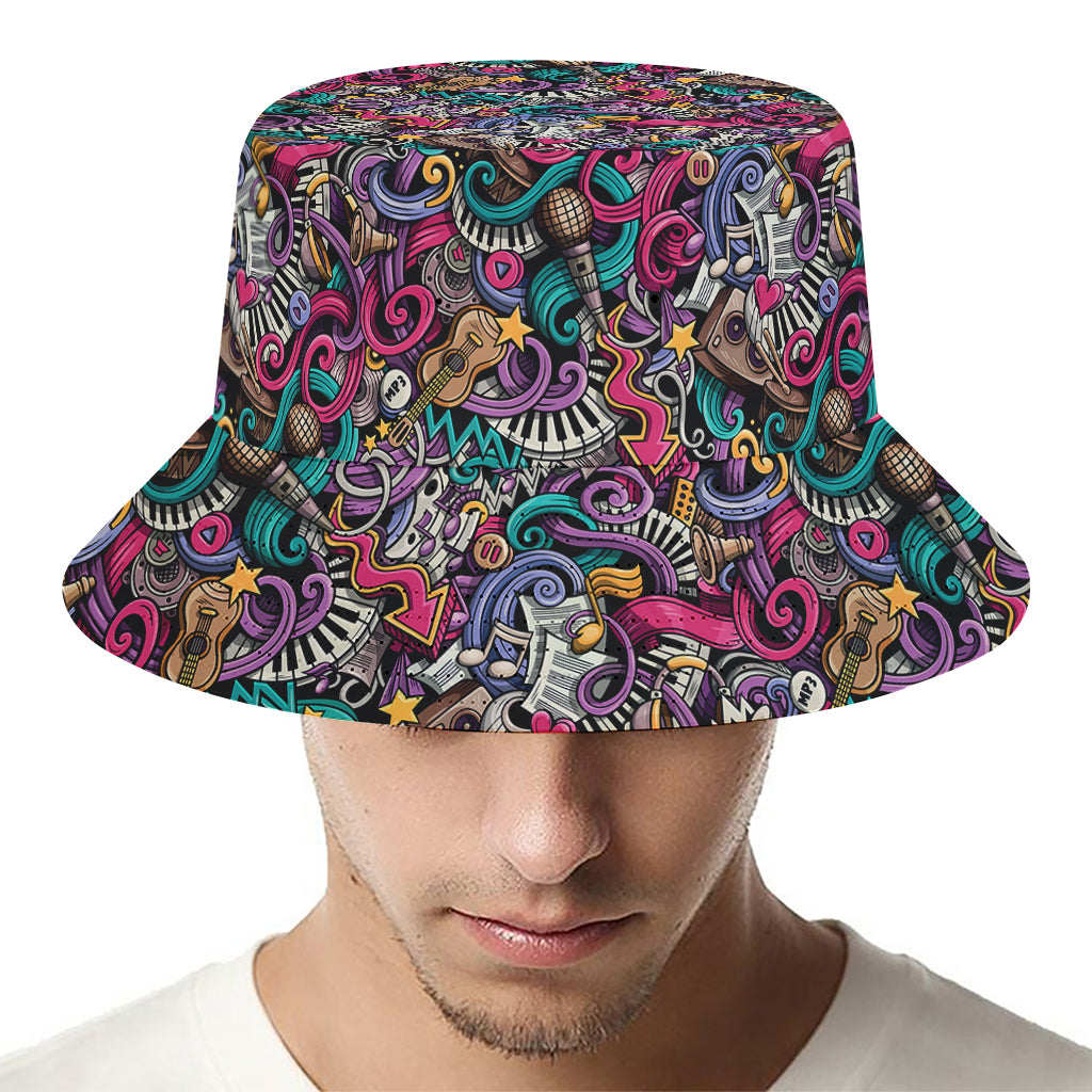 Abstract Music Pattern Print Bucket Hat
