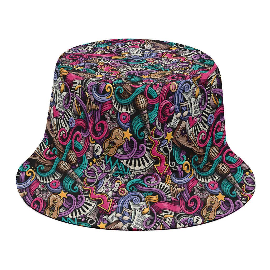 Abstract Music Pattern Print Bucket Hat