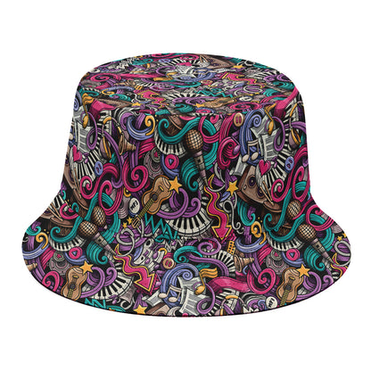 Abstract Music Pattern Print Bucket Hat