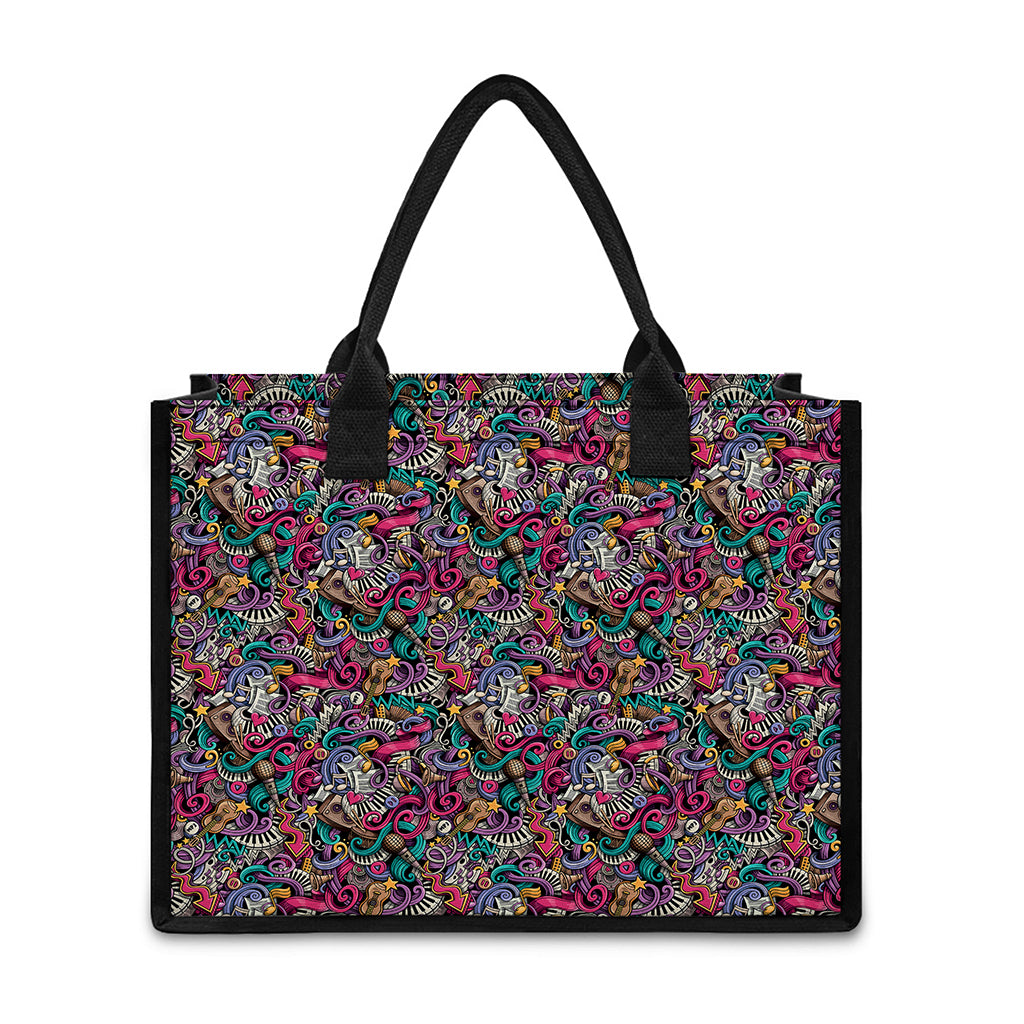 Abstract Music Pattern Print Canvas Tote Bag