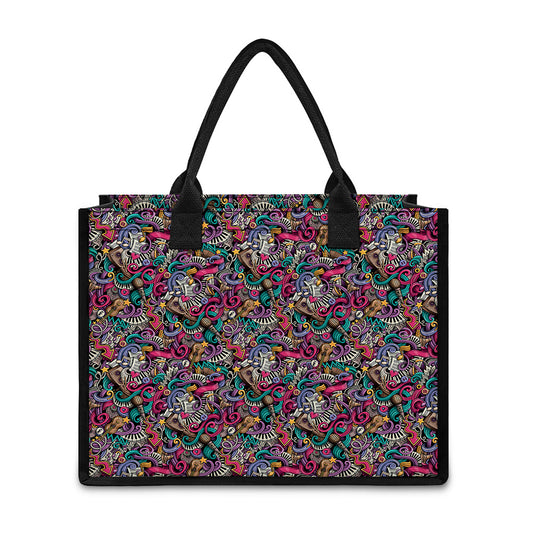 Abstract Music Pattern Print Canvas Tote Bag
