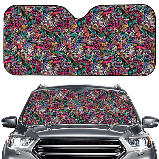 Abstract Music Pattern Print Car Windshield Sun Shade