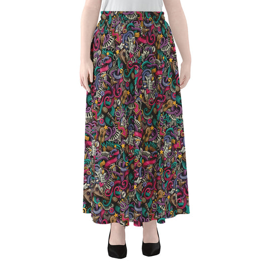 Abstract Music Pattern Print Chiffon Maxi Skirt