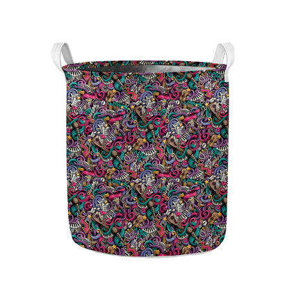 Abstract Music Pattern Print Collapsible Laundry Basket