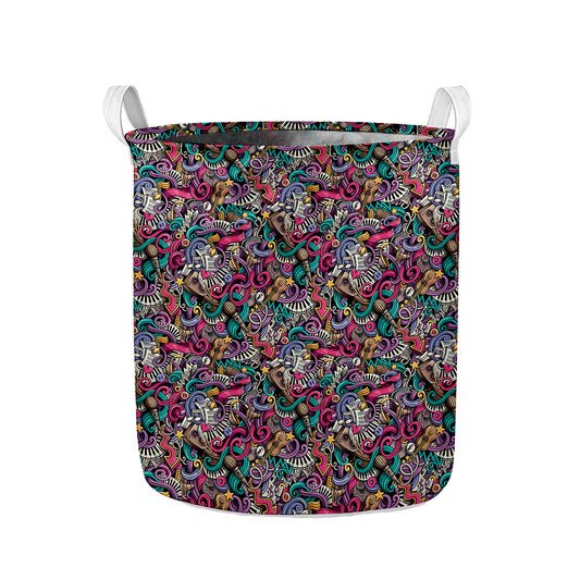 Abstract Music Pattern Print Collapsible Laundry Basket