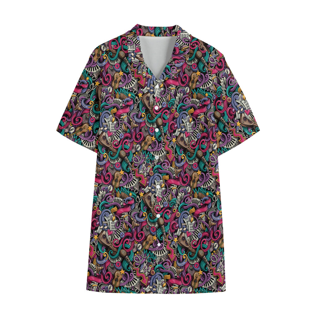 Abstract Music Pattern Print Cotton Hawaiian Shirt