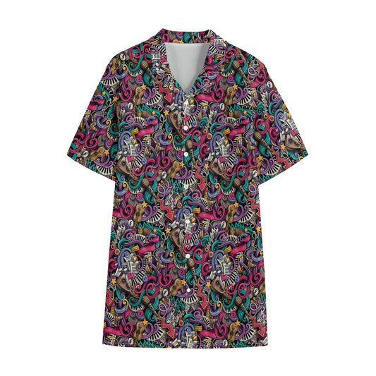 Abstract Music Pattern Print Cotton Hawaiian Shirt