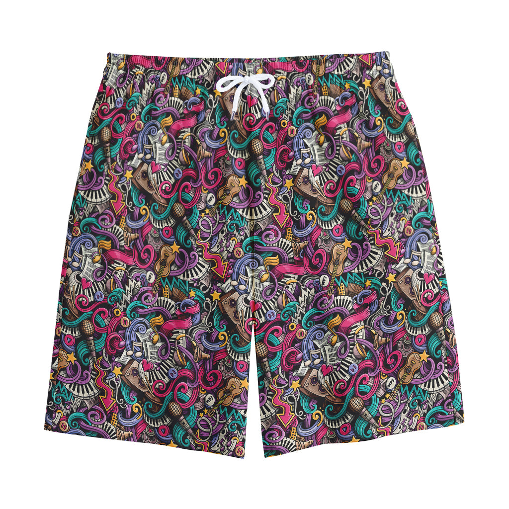 Abstract Music Pattern Print Cotton Shorts