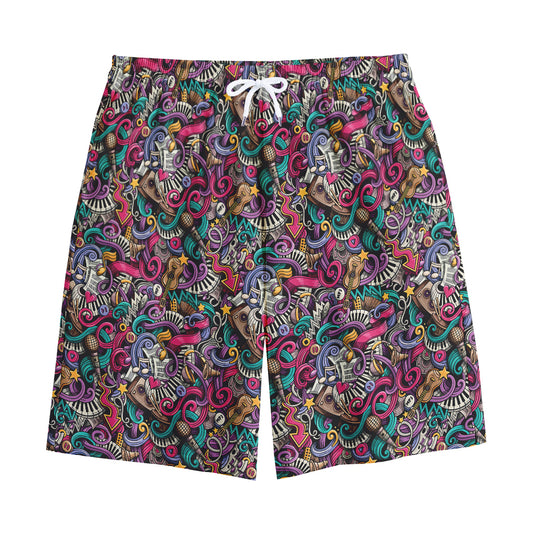 Abstract Music Pattern Print Cotton Shorts