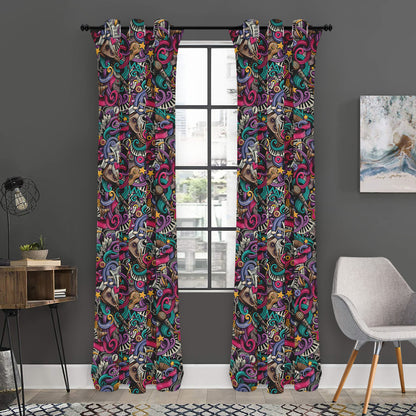 Abstract Music Pattern Print Curtain