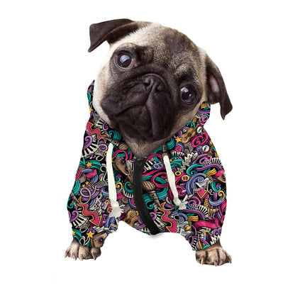 Abstract Music Pattern Print Dog Zip Up Hoodie