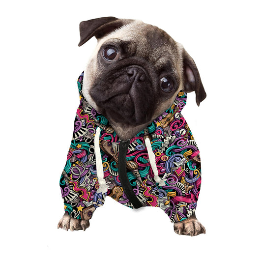 Abstract Music Pattern Print Dog Zip Up Hoodie