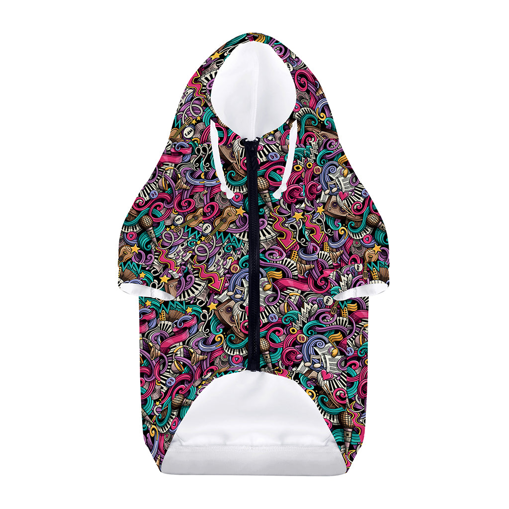 Abstract Music Pattern Print Dog Zip Up Hoodie