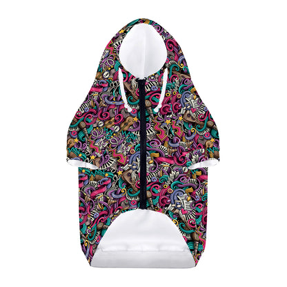 Abstract Music Pattern Print Dog Zip Up Hoodie