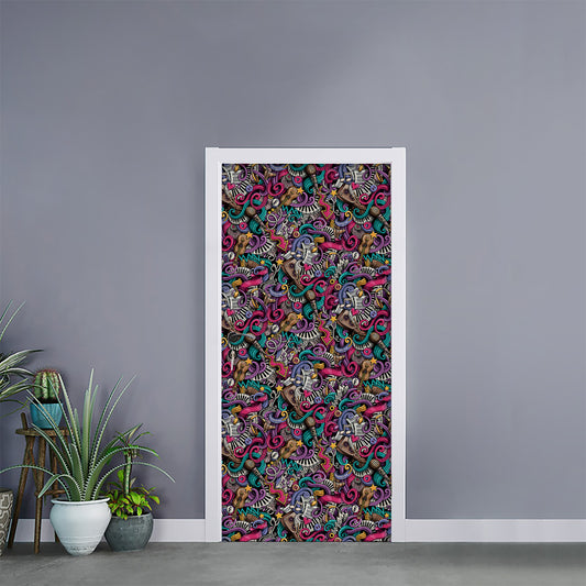 Abstract Music Pattern Print Door Sticker