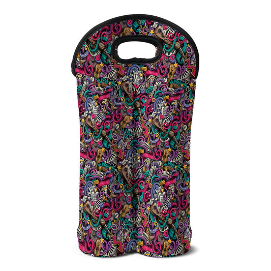 Abstract Music Pattern Print Double Neoprene Wine Tote