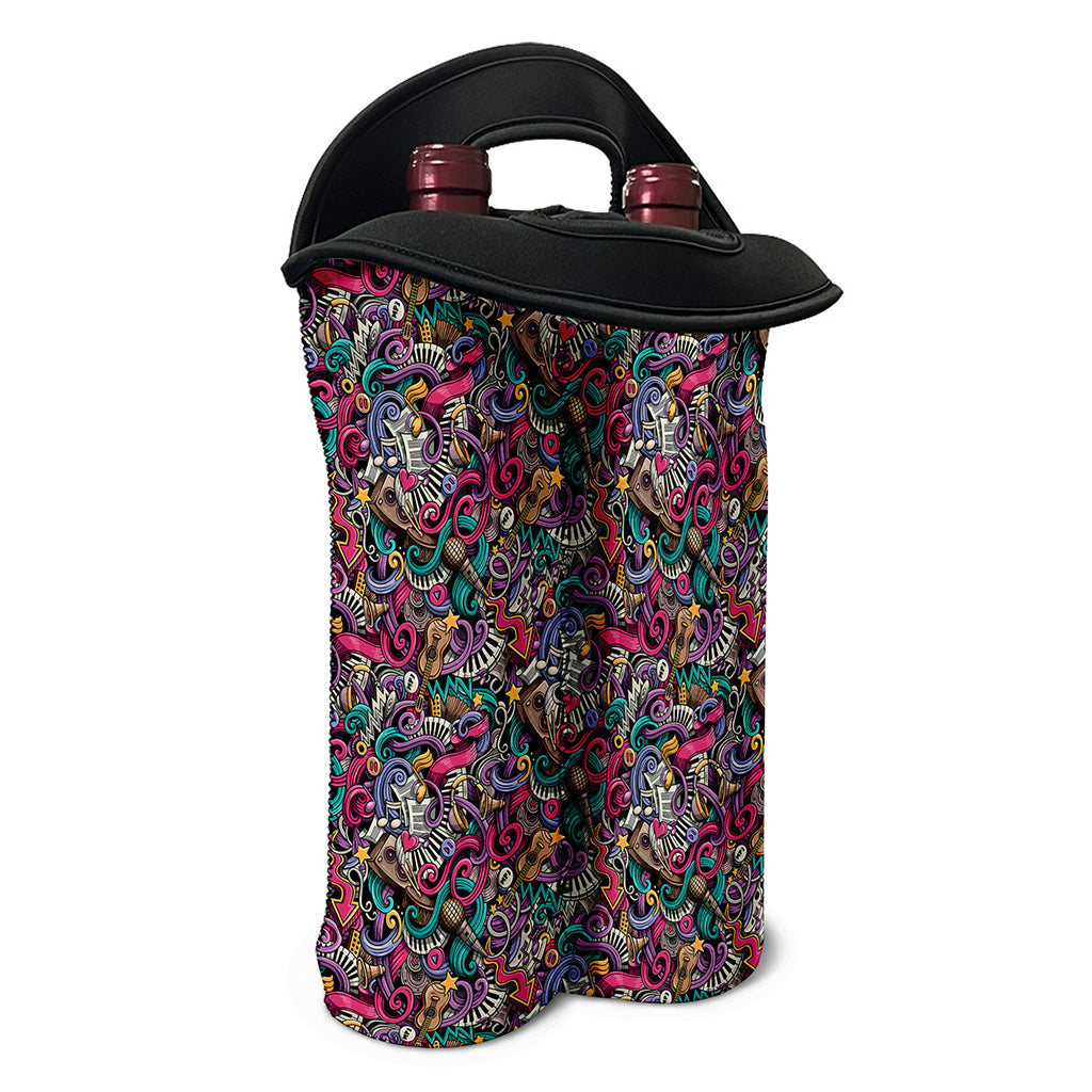 Abstract Music Pattern Print Double Neoprene Wine Tote
