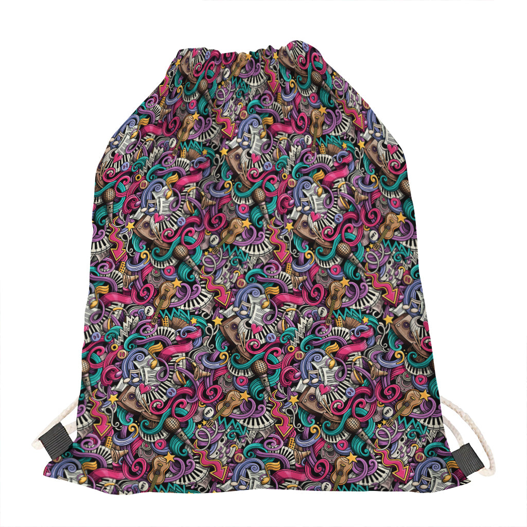Abstract Music Pattern Print Drawstring Bag