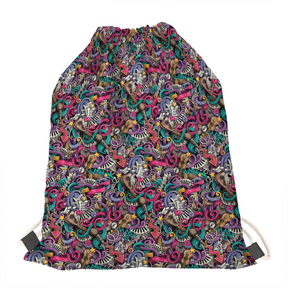 Abstract Music Pattern Print Drawstring Bag
