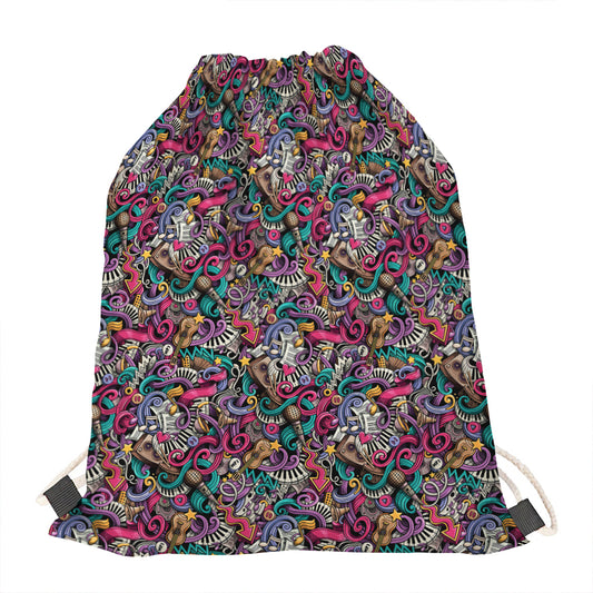 Abstract Music Pattern Print Drawstring Bag