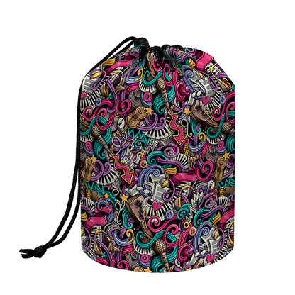Abstract Music Pattern Print Drawstring Makeup Bag