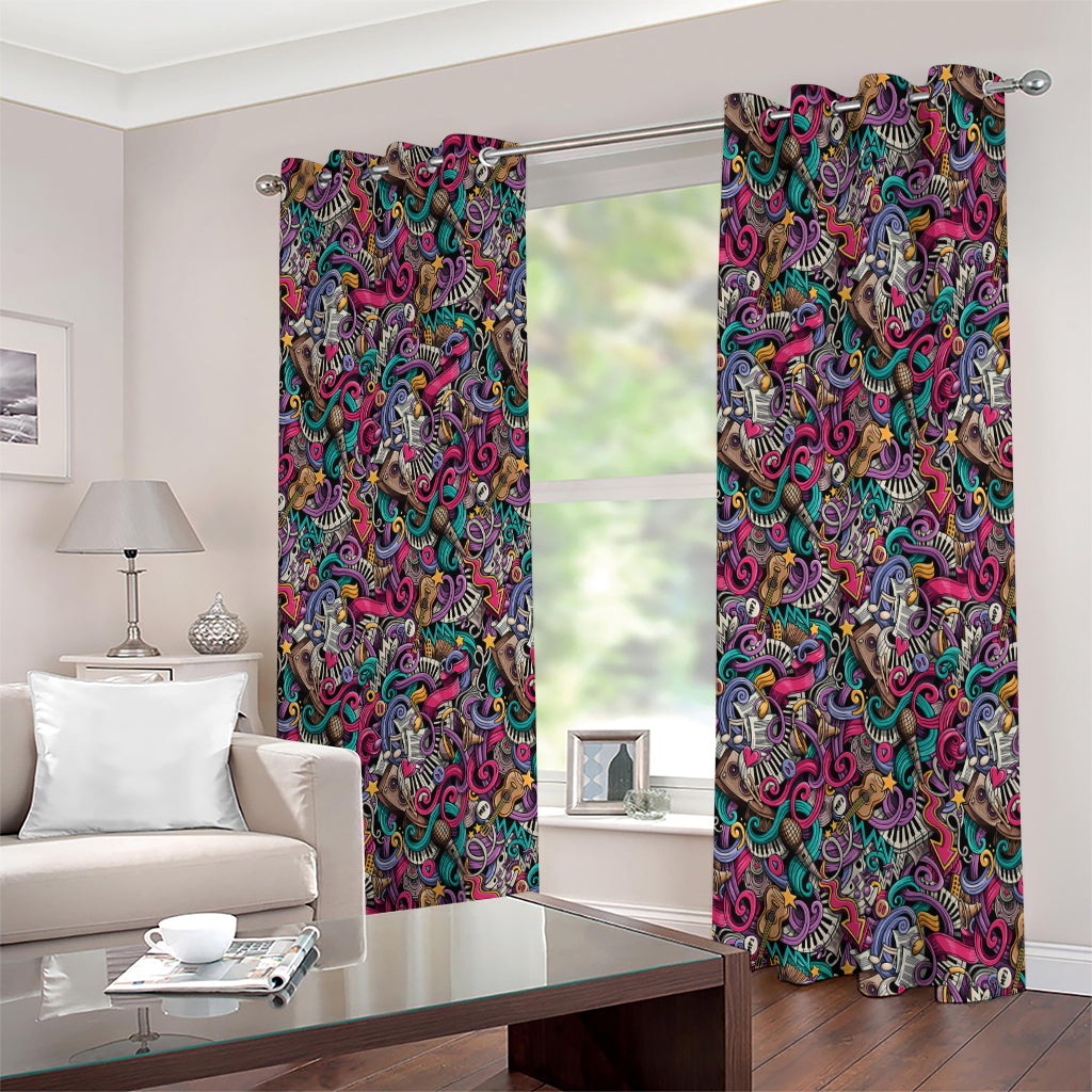 Abstract Music Pattern Print Extra Wide Grommet Curtains