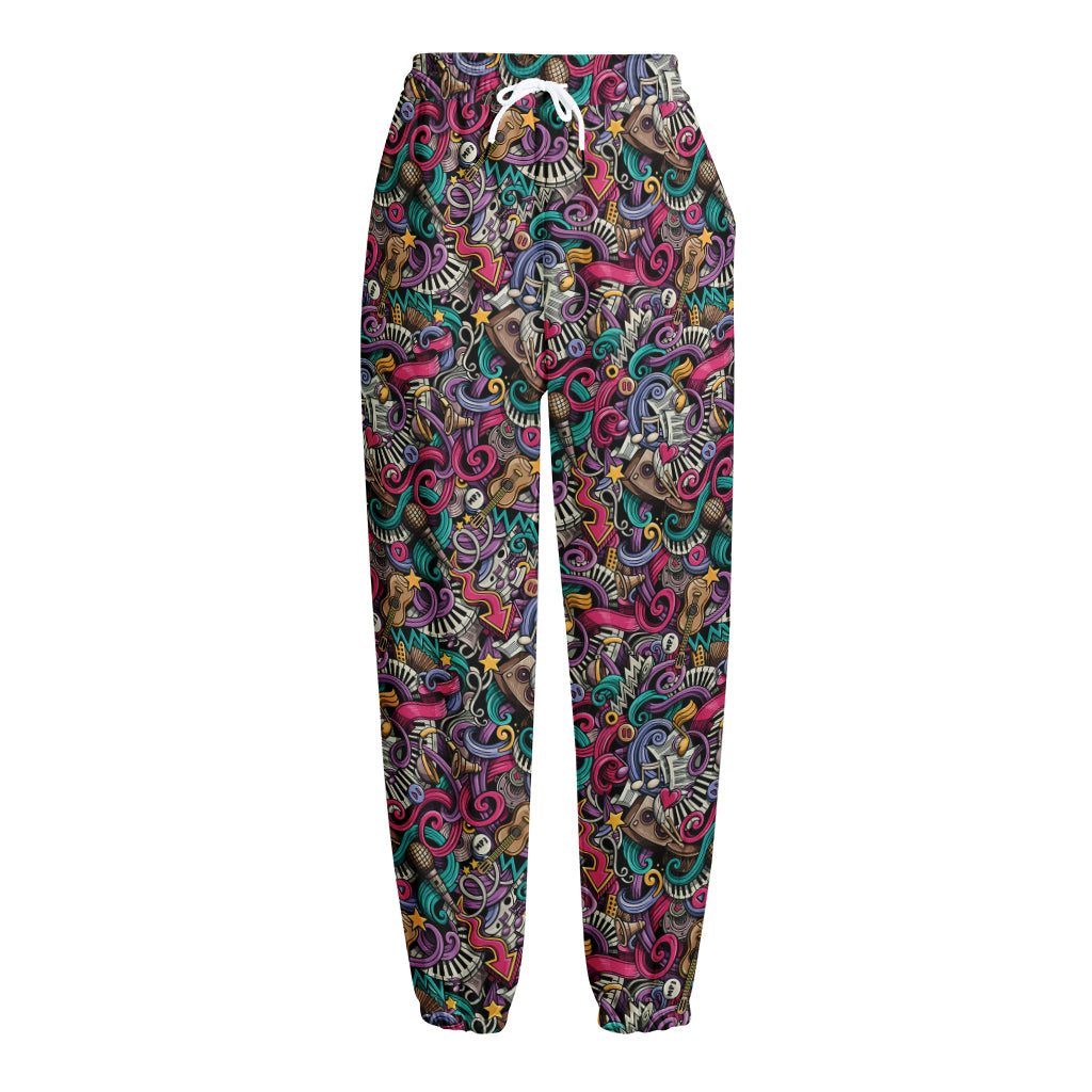 Abstract Music Pattern Print Fleece Lined Knit Pants