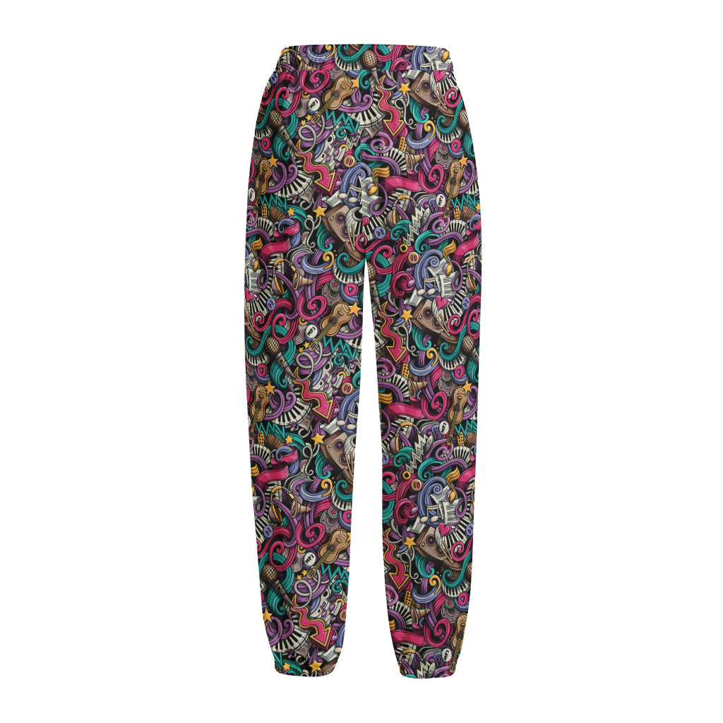 Abstract Music Pattern Print Fleece Lined Knit Pants