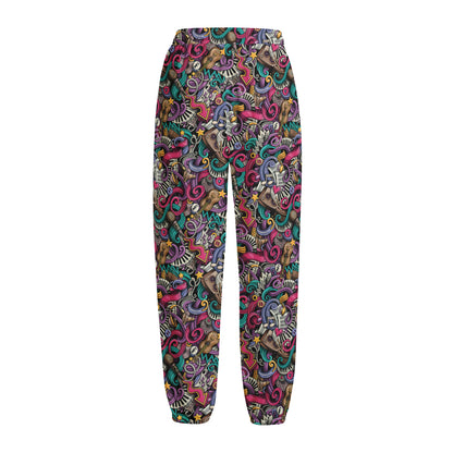 Abstract Music Pattern Print Fleece Lined Knit Pants