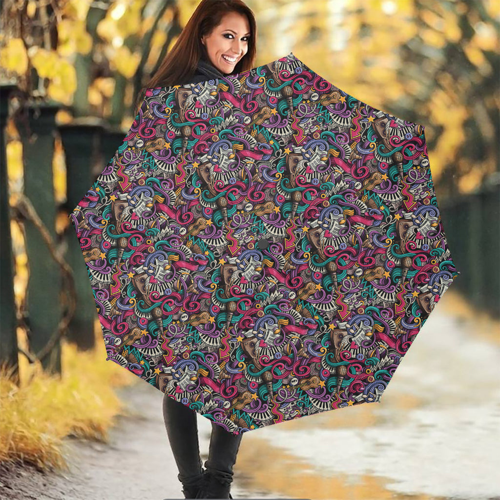 Abstract Music Pattern Print Foldable Umbrella