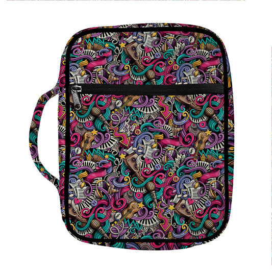 Abstract Music Pattern Print Front Pocket Bible Bag