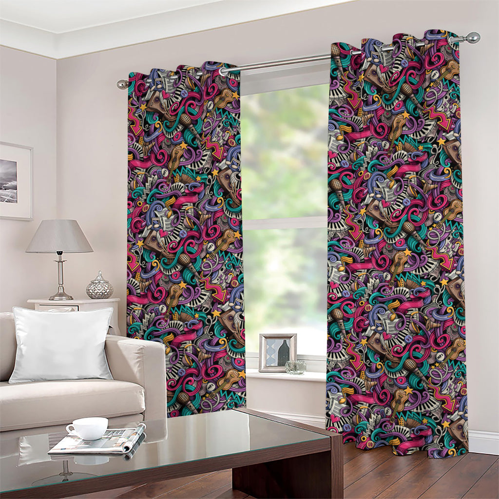 Abstract Music Pattern Print Grommet Curtains