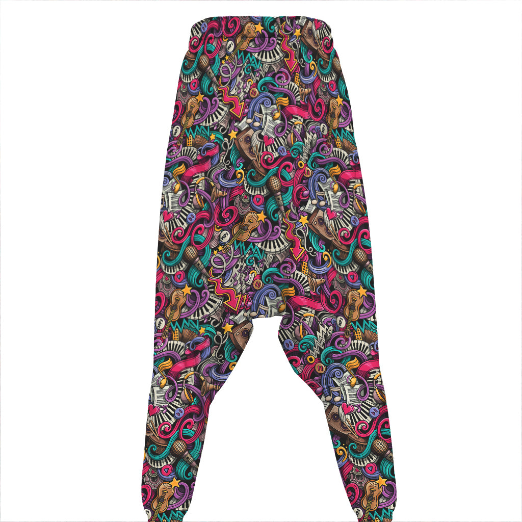 Abstract Music Pattern Print Hammer Pants