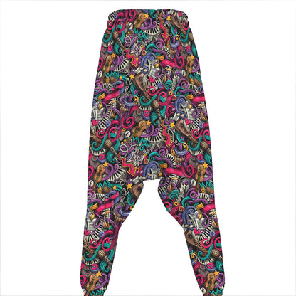 Abstract Music Pattern Print Hammer Pants
