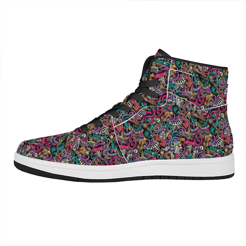 Abstract Music Pattern Print High Top Leather Sneakers