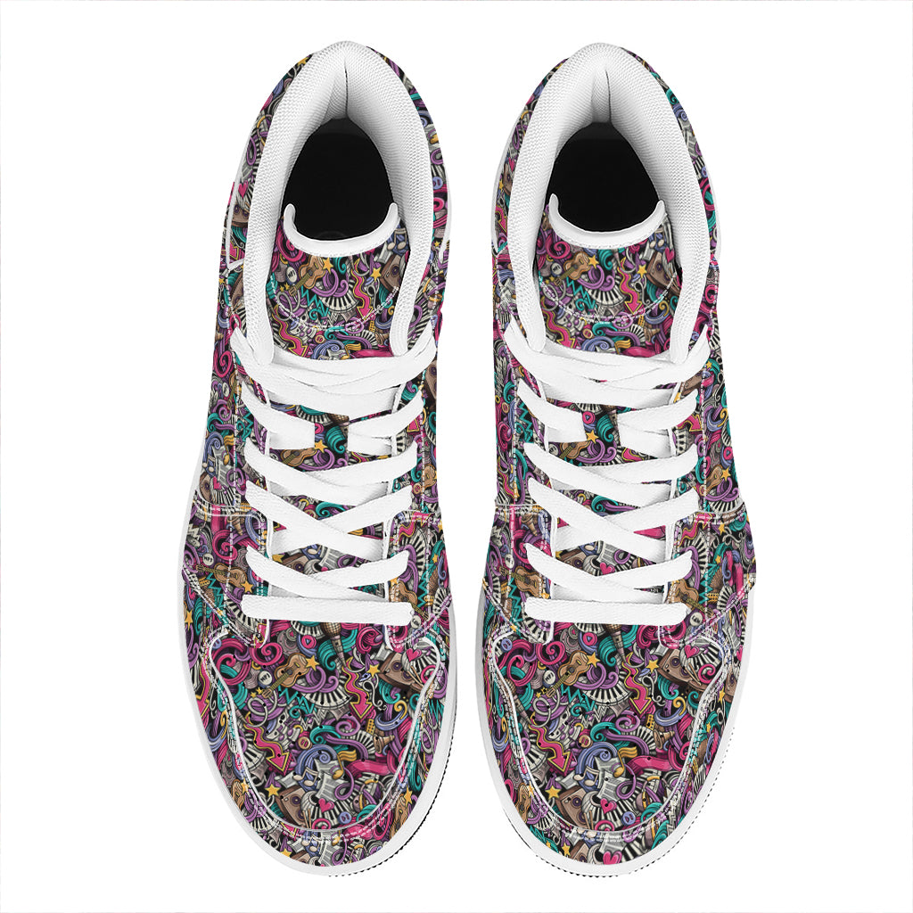 Abstract Music Pattern Print High Top Leather Sneakers