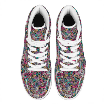 Abstract Music Pattern Print High Top Leather Sneakers