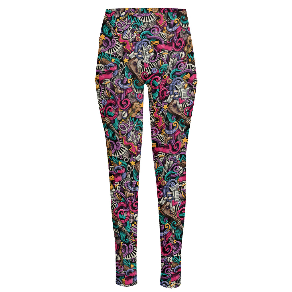 Abstract Music Pattern Print High-Waisted Pocket Leggings