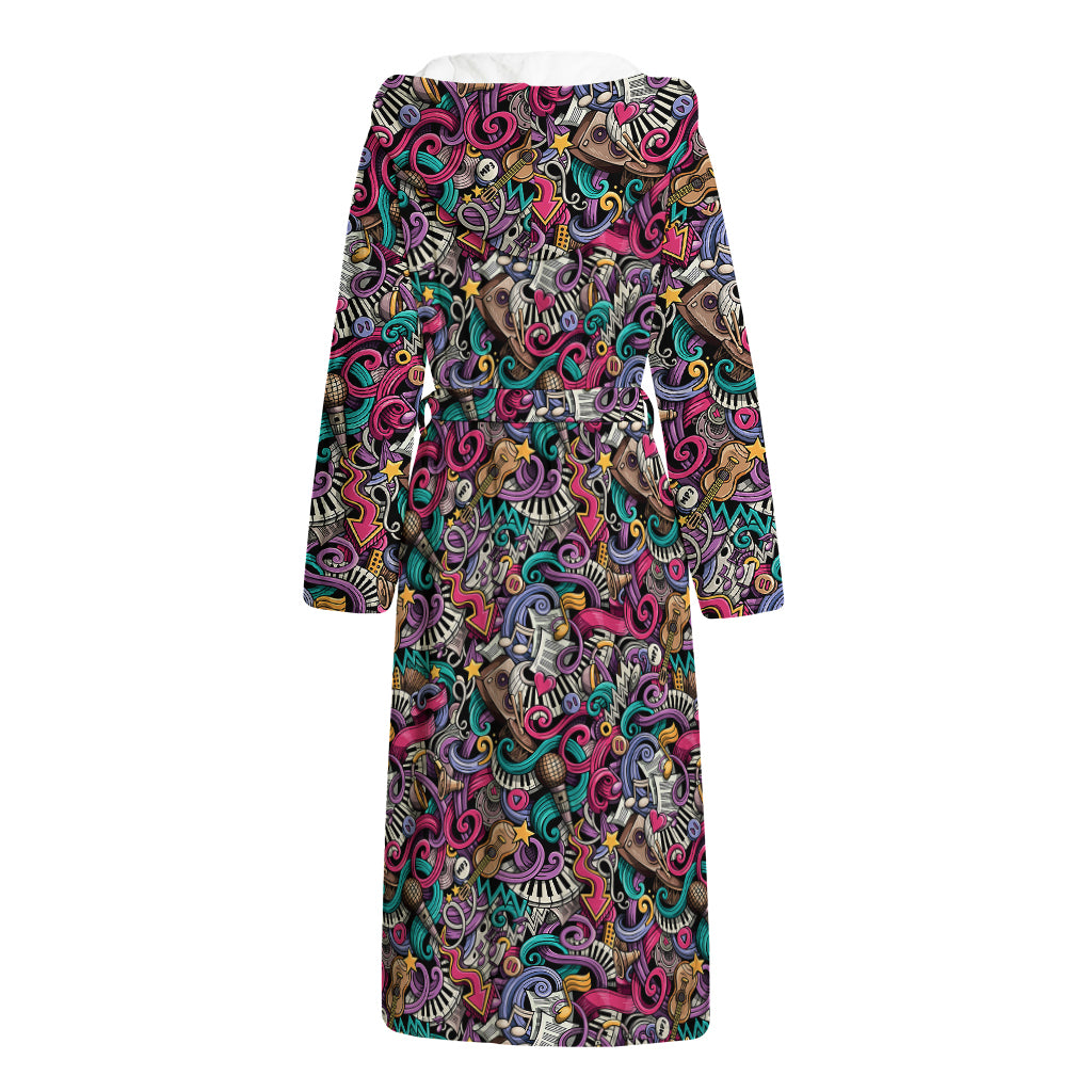 Abstract Music Pattern Print Hooded Bathrobe