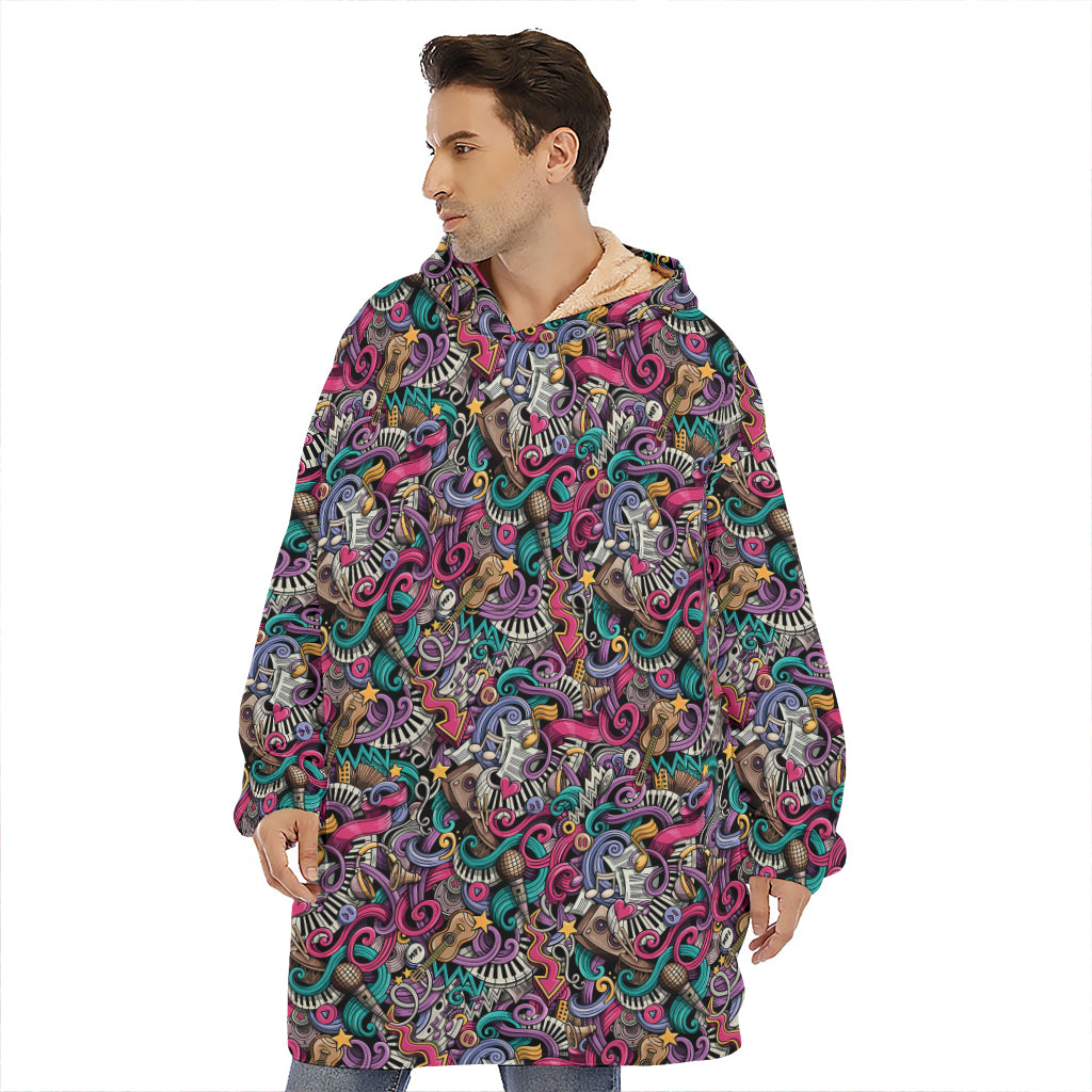 Abstract Music Pattern Print Hoodie Blanket