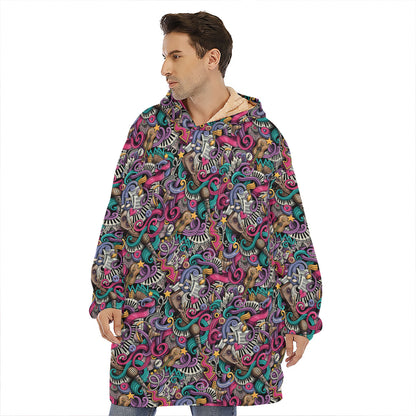 Abstract Music Pattern Print Hoodie Blanket
