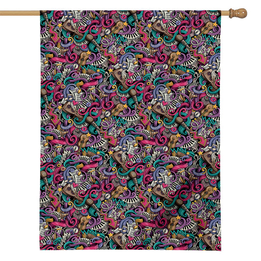 Abstract Music Pattern Print House Flag