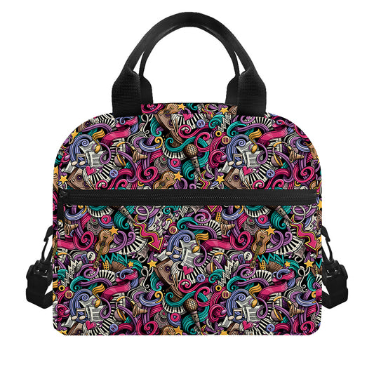 Abstract Music Pattern Print Insulated Lunch Bag