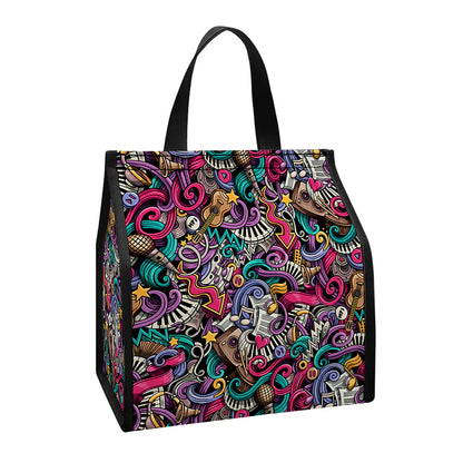 Abstract Music Pattern Print Insulated Lunch Tote