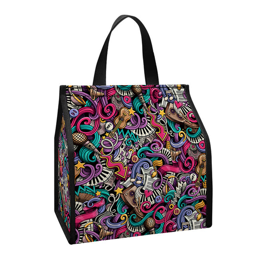 Abstract Music Pattern Print Insulated Lunch Tote